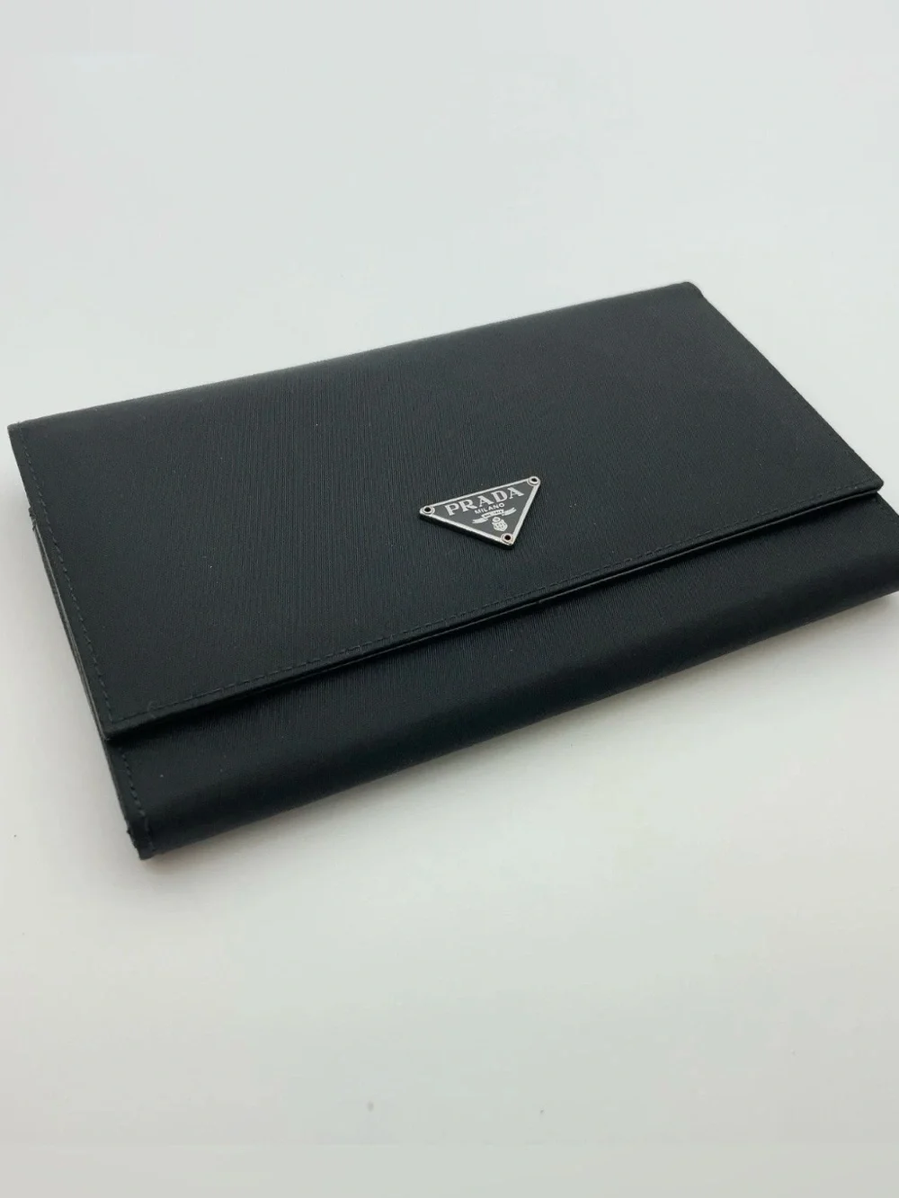Auth Prada Tessuto Nylon Black Flap/Wallet